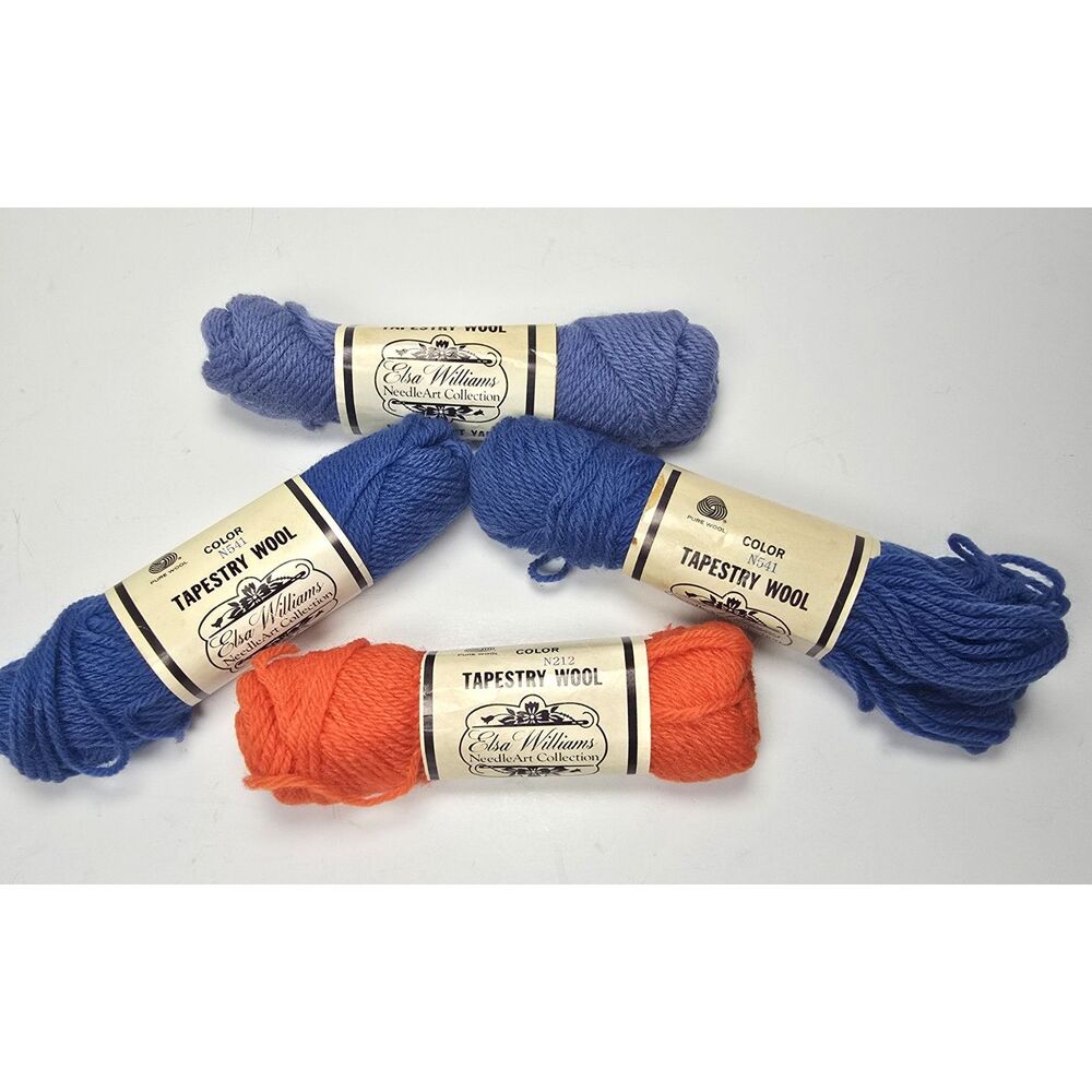 Elsa Williams Needlepoint Yarn Skeins Lot X 4 Orange Blue 100% Wool
